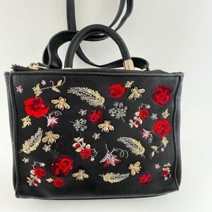 Call It Spring Black and Red Mini Bag with Embroidered Design